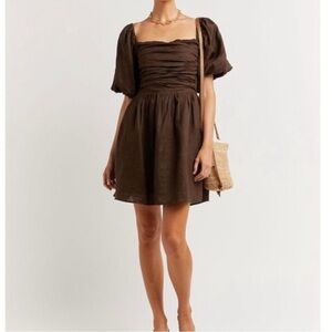 DISSH Brown Puff-Sleeve Mini Dress